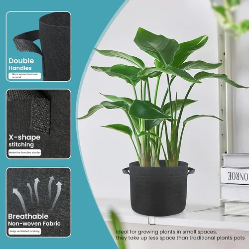 Miniatura 4 de SunStream Bolsas de cultivo de 3 galones, paquete de 10 unidades resistentes de 10.58 oz engrosadas con asas, macetas de jardín de tela no tejida