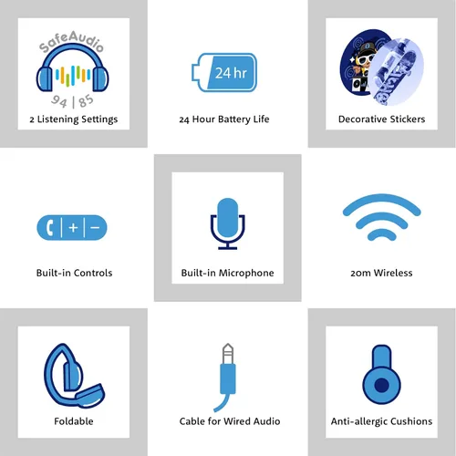 Miniatura 3 de BuddyPhones POP Fun Auriculares plegables Bluetooth para niños + micrófono, funciona con cable o inalámbrico, limitación de volumen SafeAudio