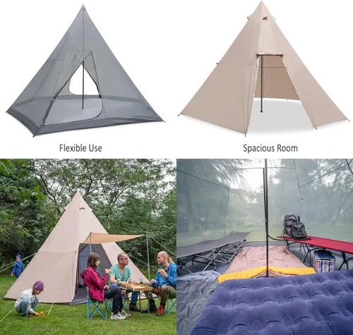 Miniatura 4 de KAZOO - Tienda de campaña familiar grande, impermeable, tipi, tiendas con habitación de 8 personas, tienda de tipi, armado instantáneo, Blanco sucio