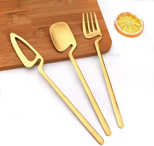 Miniatura 7 de Juego de cubiertos dorados mate, 20 piezas de cubiertos de acero inoxidable 304 colgantes para 4, juego de utensilios de cocina con acabado Oro