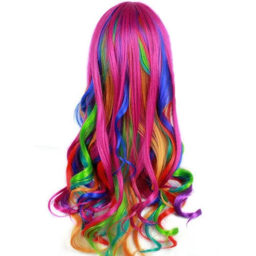 Miniatura 3 de BERON Peluca larga y rizada con flequillo para mujer, pelucas coloridas, largas, onduladas, multicolor, con red para el cabello