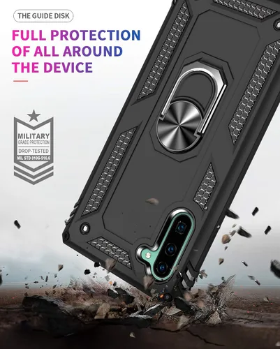 Miniatura 6 de Funda para Samsung Galaxy Note 10, Note10 con protectores de pantalla HD, soporte de anillo de metal de grado militar con soporte de anillo de Negro
