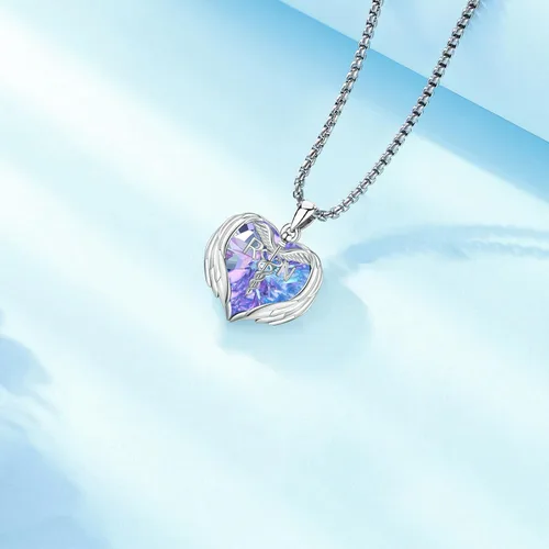 Miniatura 202 de Collar de alas de ángel de plata de ley 925, ángel de la guarda, enfermera RN caduceo, dije de ángel de cristal, joyería de regalo para mujer