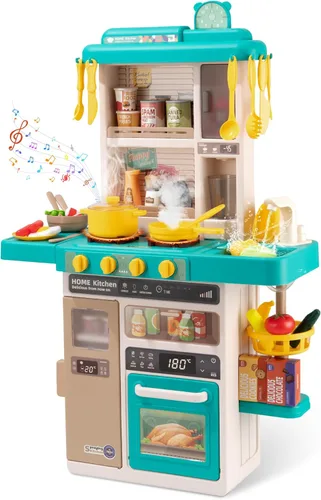 Juego de cocina para niños, juego de cocina interactivo para niños con 50 juguetes de cocina de simulación, efectos de sonido realistas y