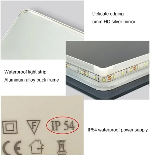 Miniatura 8 de Espejo de maquillaje rectangular sin marco, espejo de baño LED de tacto inteligente, luz cálida, espejo de pared horizontal/vertical, pantalla