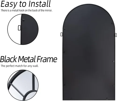 Miniatura 3 de LYYYXGYP Espejo de ventana arqueado con marco de metal negro montado en la pared, espejo decorativo de ventana para sala de estar, 20 x 32 pulgadas