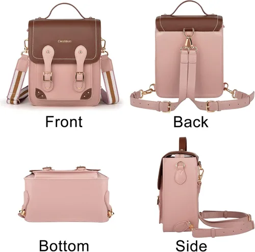 Miniatura 7 de Cwatcun Bolsa para cámara para mujer, funda cruzada para cámara retro, mochila impermeable de piel sintética vintage, bolso ligero para cámara