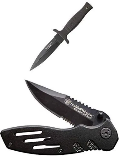 Smith & Wesson SWHRT9B - Cuchillo de hoja fija SS de alto carbono de 9 pulgadas con hoja de doble borde de 4.7 pulgadas y mango TPE para exteriores,