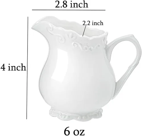 Miniatura 6 de Crema de cerámica blanca pura vintage con asa, jarra de crema de leche de café de 6 onzas