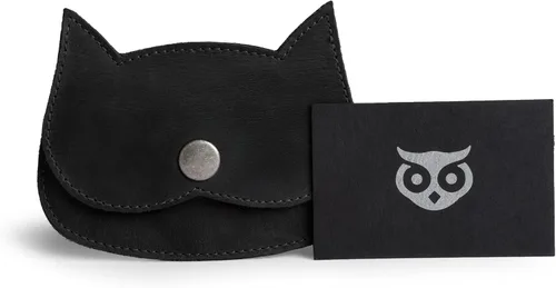 Miniatura 5 de Hide & Drink, Cartera en forma de gato, bolsa para monedas, soporte para dinero, accesorio de viaje, cuero de grano completo, hecho a mano, Negro