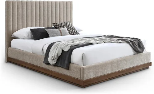 Miniatura 10 de Meridian Furniture B1245Beige-T Emmet Collection Modern Cama individual contemporánea con tela de felpilla beige suave, acabado de nogal, base