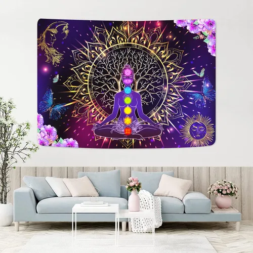 Miniatura 2 de YLPHYLIS Tapiz de árbol de la vida espiritual de chakras, 59.1 x 82.7 pulgadas, hippie yoga, meditación, luna y sol, para dormitorio, sala de estar
