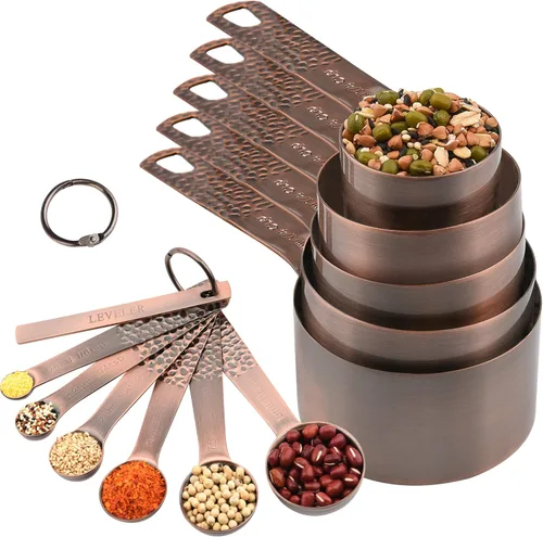 Juego de tazas y cucharas medidoras de cobre para hornear y cocina, juego de tazas y cucharas medidoras de acero inoxidable, 5 tazas medidoras secas