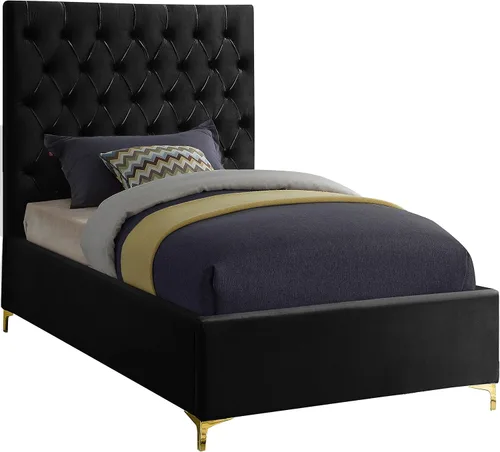 Meridian Furniture Colección moderna Cruz | Cama tapizada de terciopelo contemporánea con acolchonamiento de botones profundos y juegos completos de