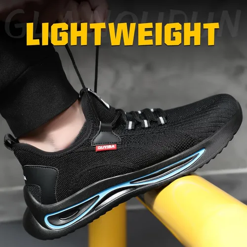 Miniatura 5 de GLANOUDUN Zapatos de punta de acero para hombre, zapatos de trabajo ligeros para hombres, zapatos de trabajo negros con punta de acero, zapatos