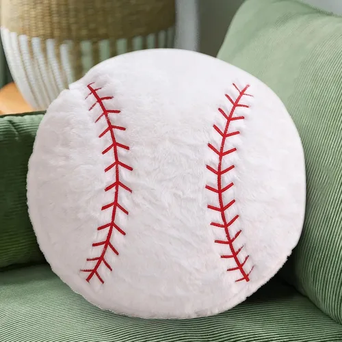 Miniatura 3 de Almohada de béisbol, suave y esponjosa, almohada redonda de felpa de béisbol, almohada deportiva, almohada decorativa en forma de béisbol para sofá