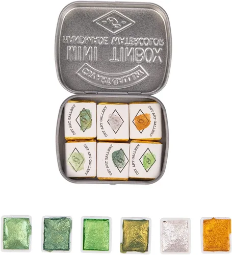 Juego de pintura de acuarela hecha a mano para artistas, pintura de colores sólidos con purpurina metálica dorada, estuche de metal portátil retro,