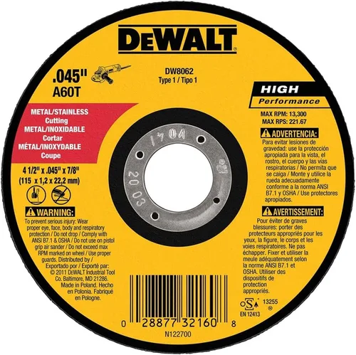 Miniatura 3 de DeWalt DW8062 - Rueda de corte fina para amoladora angular de metal de 4-1/2 x 045 x 7/8 pulgadas, paquete de 10