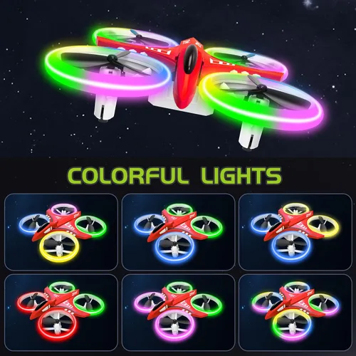 Miniatura 2 de Dwi Dowellin Mini Dron de 4.9 Pulgadas para Niños a Prueba de Choques Luces LED Despegue y Aterrizaje con Una Tecla Volteretas RC Control Remoto Rojo