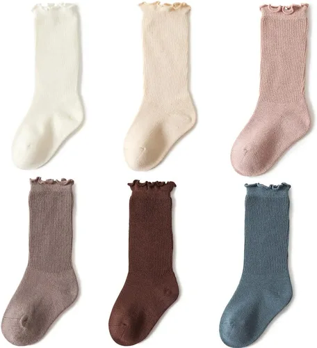 Miniatura 2 de Exegawe Calcetines de algodón para bebés y niñas, calcetines largos de algodón para niños pequeños, acogedores, cálidos, de color sólido, calcetines