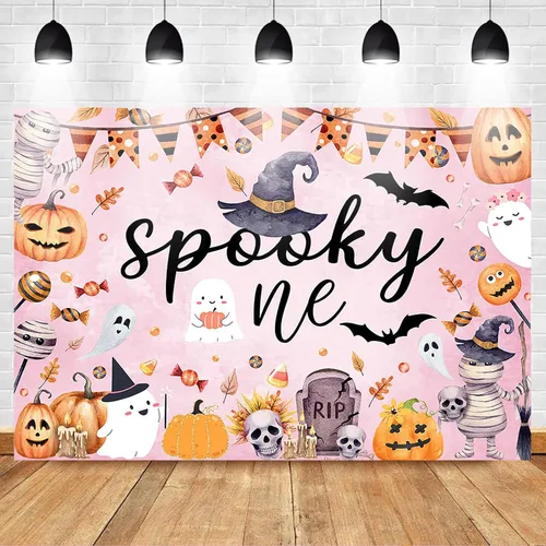 Miniatura 2 de Mocsicka Telón de fondo espeluznante para Halloween, lindo Boo, decoración para fiesta de primer cumpleaños, Halloween, calabaza, primer cumpleaños