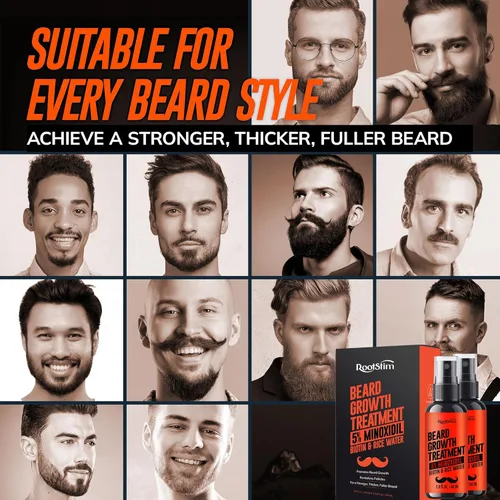 Miniatura 6 de RootStim 5% Minoxidil Beard Growth Serum for Men: 2-Pack Minoxidil Hair Regrowth Spray with Biotin & Rice Water - Extra Strength Beard Oil for
