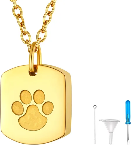 Miniatura 269 de FindChic Collares personalizados con urna para cenizas, barra vertical, gato, luna, reloj de arena, garra de perro, acero inoxidable, chapado en oro