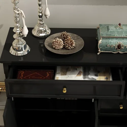 Miniatura 4 de AIEGLE Aparador de cocina negro con 4 puertas y 5 cajones, armario de almacenamiento grande de 59.1 pulgadas de ancho, consola de mesa, armario