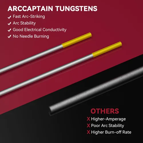 Miniatura 2 de ARCCAPTAIN Electrodo de soldadura TIG de tungsteno, paquete de 10 unidades de 1/16 x 7 pulgadas (dorado, 1.5% lantanado, WL15/EWLa-1.5)