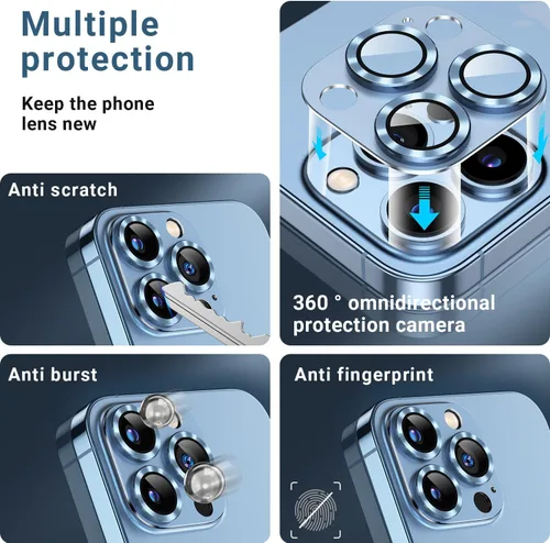 Miniatura 3 de Korecase Paquete de 2 unidades compatibles con iPhone 13 Pro/iPhone 13 Pro Max de 6.7 pulgadas, protector de lente de cámara de metal de vidrio