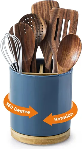 Miniatura 26 de LoeJan Soporte para Utensilios de 3 Compartimentos, Recipiente para Utensilios Extra Grande, Organizador de Utensilios de Cerámica Estable, Juego