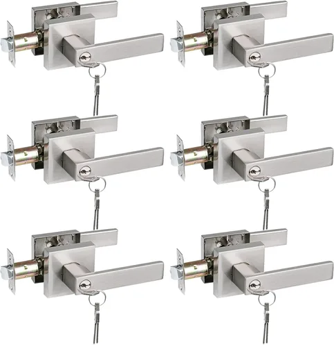 Miniatura 10 de USHTL01-SN-BK-6P - Manija cuadrada de privacidad para puerta de níquel cepillado sin llaves para dormitorio o baño, USHTL01-SN-BK-6P