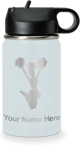 Miniatura 56 de LaserGram Botella de agua personalizada, animadora, acero inoxidable de doble pared aislada al vacío con popote superior, regalo grabado
