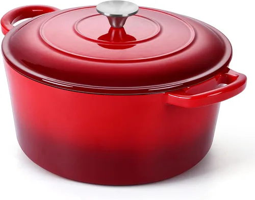 Miniatura 11 de P&P CHEF Horno holandés esmaltado de 5 cuartos de galón, olla holandesa de hierro fundido con tapa para hornear pan, olla esmaltada para asar, Caqui