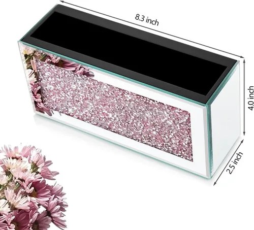 Miniatura 2 de Pibeyer Soporte de pared para control remoto con espejo, organizador remoto de diamante plateado aplastado, caja de almacenamiento decorativa