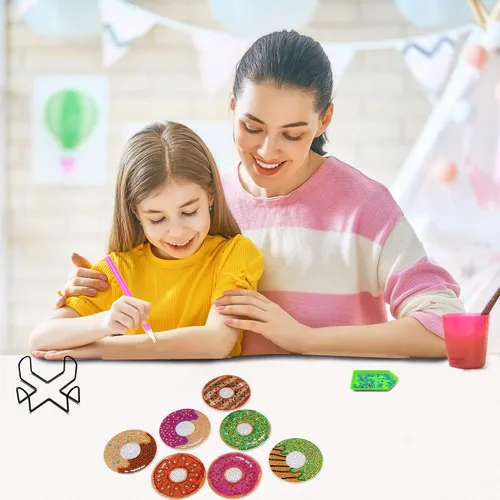 Miniatura 2 de Kit de posavasos de arte de diamante con soporte, 8 posavasos de arte de diamante para adultos, niños, principiantes, regalos de manualidades (donas)