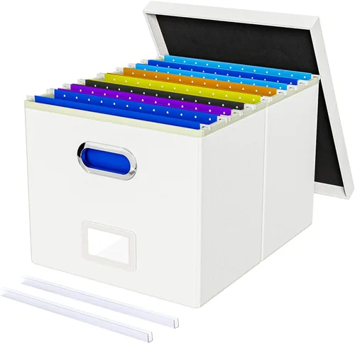 Miniatura 26 de Organizador de archivos en paquete de 2, caja archivadora portátil con tapa, compatible con carpetas tamaño carta/legal, organizador de documentos