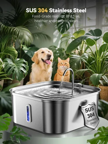 Miniatura 6 de Fuente de agua grande para perros de 14 litros/3.7 galones, fuente de acero inoxidable para perros grandes y múltiples mascotas, con ventana y área