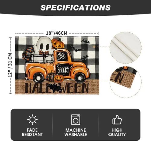 Miniatura 6 de Artoid Mode Buffalo - Juego de 4 manteles individuales espeluznantes de Halloween, 12 x 18 pulgadas, para decoración de fiestas, cocina, comedor