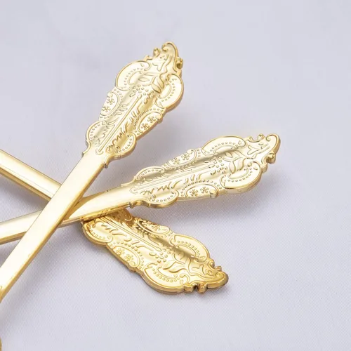 Miniatura 4 de NOCCUR Juego de cubiertos de plástico dorado de 180 piezas, cubiertos desechables de plástico dorado, incluye 60 tenedores, 60 cucharas, 60