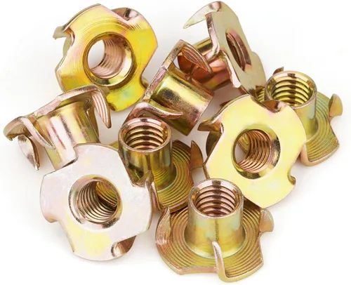 Miniatura 6 de Tuercas en T de 1/4"-20 (Paquete de 100), acero chapado en zinc resistente a la corrosión, longitud de barril de 5/16", tuerca en T de 4 puntas