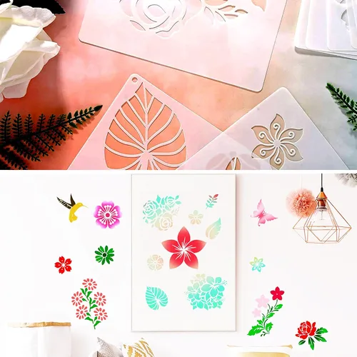 Miniatura 5 de Sotpot 16 plantillas de flores para dibujar flores grandes, plantillas de pintura, plantillas de bricolaje para pared de madera, decoración del hogar