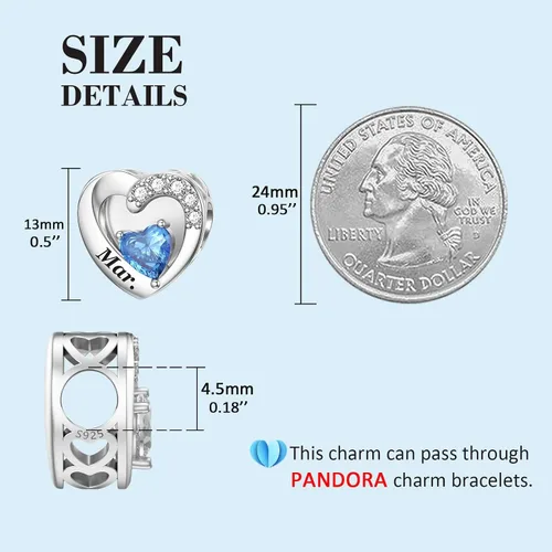 Miniatura 30 de SEVENWELL Dijes de piedra natal con flor grabada para el mes de nacimiento, pulsera de plata de ley 925, feliz cumpleaños para mujer