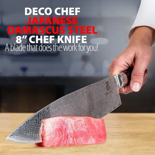 Miniatura 2 de Deco Chef Cuchillo de chef profesional de acero de Damasco de alto carbono de 8 pulgadas, 67 capas AUS-10, calidad japonesa afilada con mango