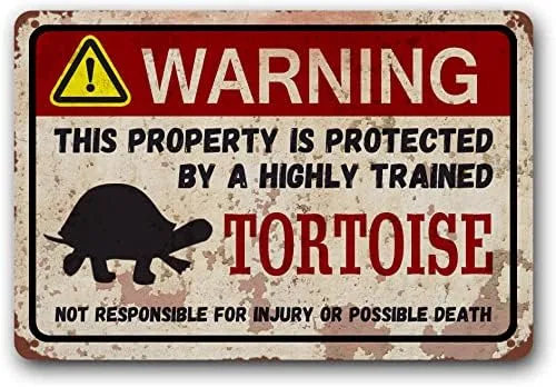 Eveokoki TORTOISE - Letrero retro, divertido letrero de advertencia de metal, regalo para mascotas, mascota exótica, letrero de lata pequeña para