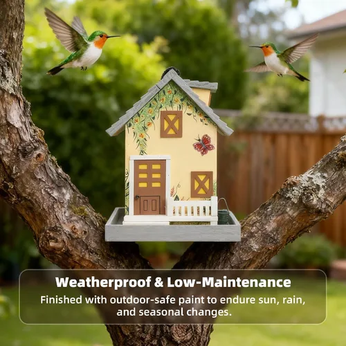 Miniatura 7 de MEWANG Comedero colgante para pájaros al aire libre, casa decorativa de madera para pájaros sin cámara para colibríes, cardenales y pájaros azules