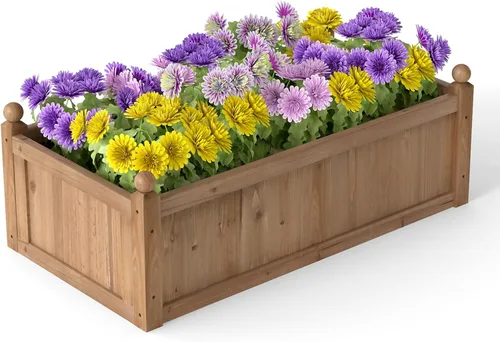Miniatura 12 de Giantex Cama de jardín elevada de madera, cama de plantación con drenaje de esquina, forro no tejido para cultivar verduras, flores, hierbas