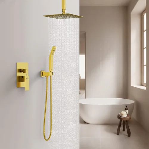 Miniatura 3 de SunCleanse juego de grifos con regadera tipo lluvia en oro cepillado, juego combinado para baño con cabezal de alta presión de 25.4 cm con válvulas