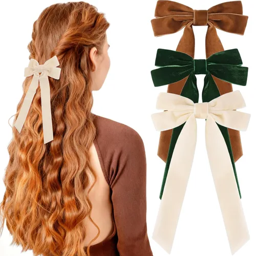 Miniatura 9 de 3 lazos grandes de encaje para el cabello para mujeres y niñas, color marrón, beige, negro, lazos suizos, pinzas para el cabello con cola larga