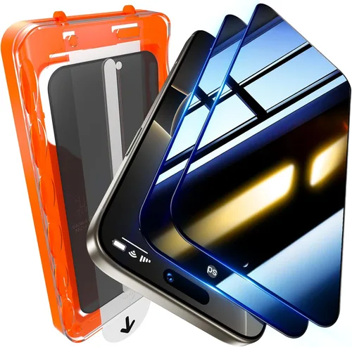 Miniatura 9 de UniqueMe Paquete de 2 protectores de pantalla de privacidad para iPhone 16 Pro/iPhone 17, [grado militar inastillable y dureza 9H+] Pantalla de Negro